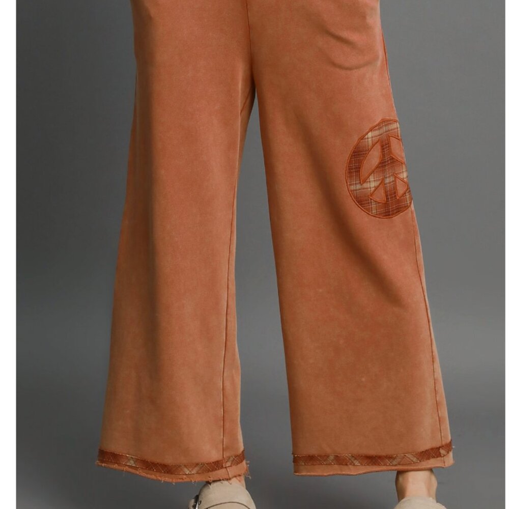 206.Women's Washed French Terry Peace Top and Wide Leg Pants Set - Picture 5 of 5